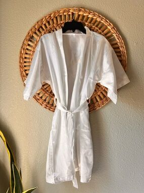 Kids White Satin Robe with Waist Tie